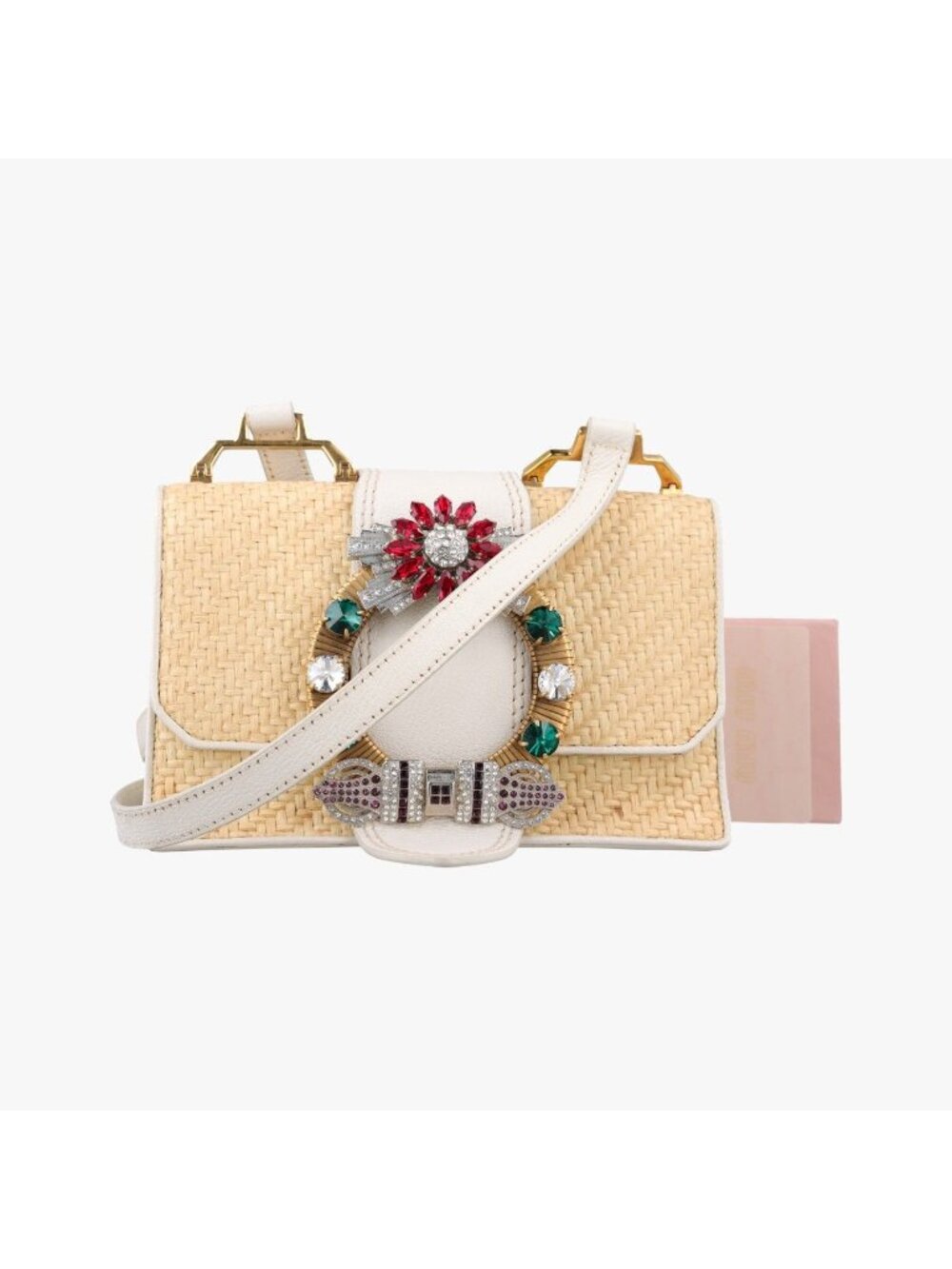 Miu Miu Natural White Paria Madras Leather 53 Shoulder Bag